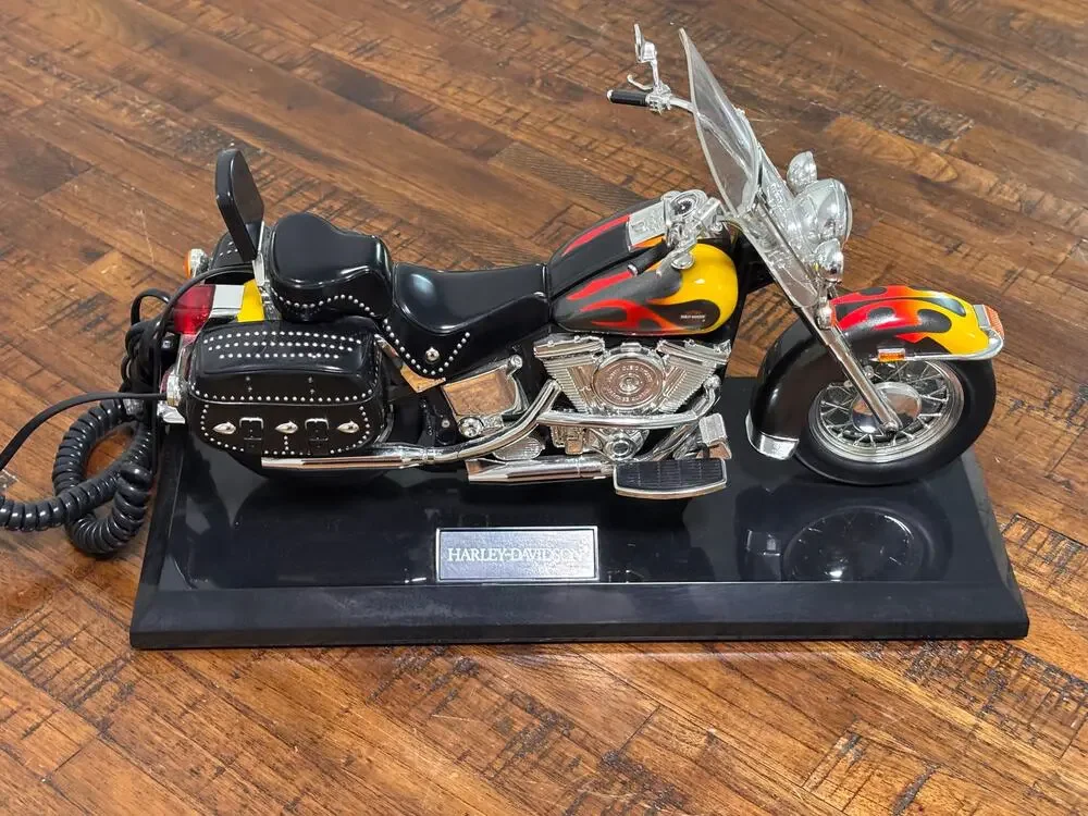 Harley Davidson Motorcycle Telephone Landline Heritage Softail Black/Flames 9x13